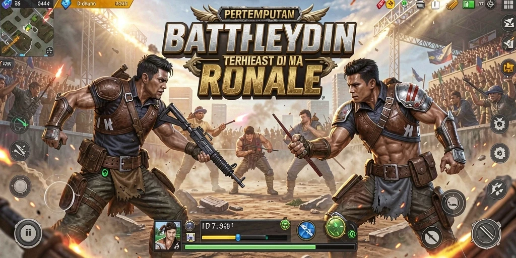 Tampilan gameplay mendebarkan dalam pertempuran Battle Royale.