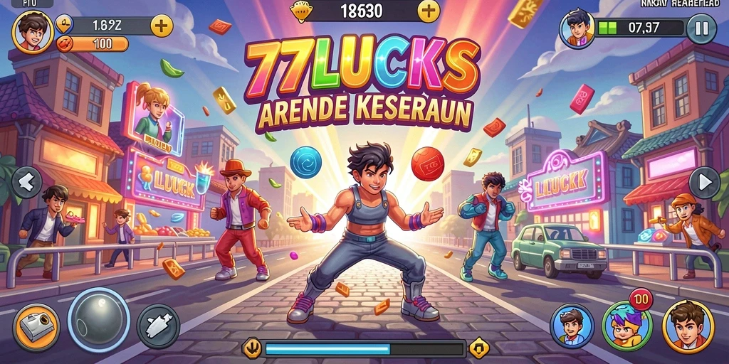 Screenshot 77LUCKS yang menunjukkan aksi permainan arcade yang mengasyikkan.