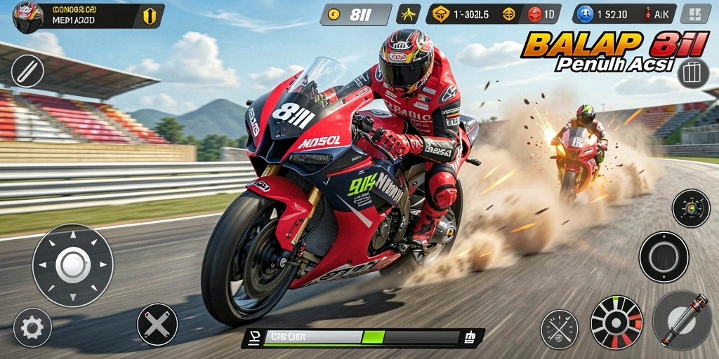 Tampilan gameplay <strong>8II</strong> yang mendebarkan dalam balap motor.
