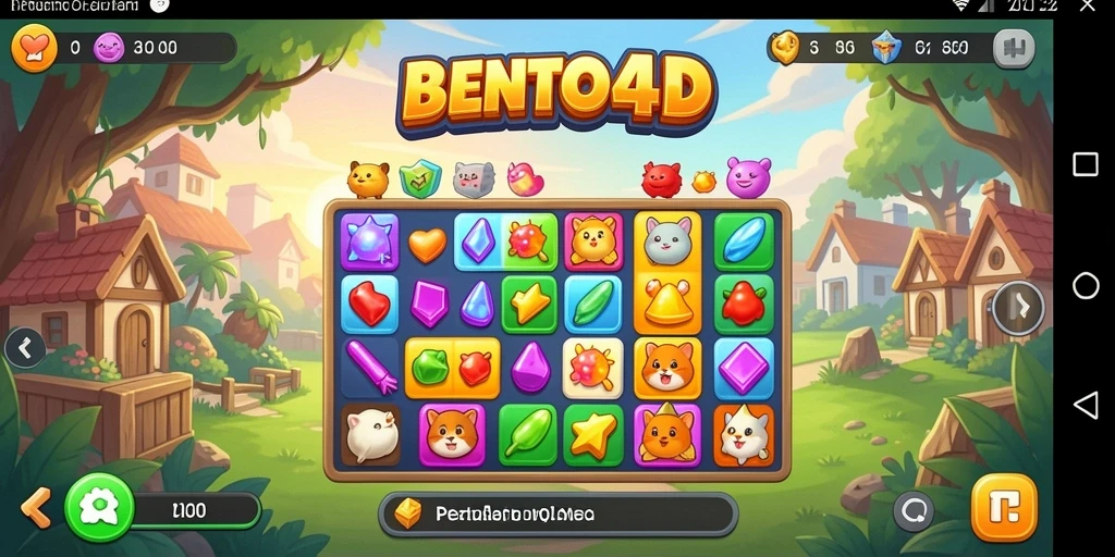 Tampilan gameplay BENTO4D dengan suasana match-3 yang menawan.