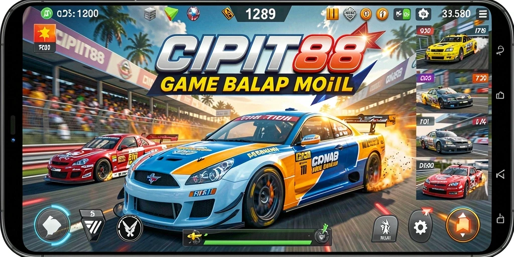 Tangkapan layar utama gameplay balapan mobil di CIPIT88.