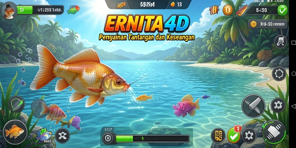 Gameplay menarik pada ERNITA4D dengan berbagai ikan berwarna-warni.
