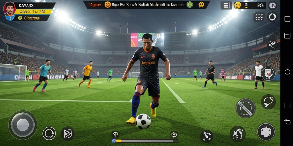 Screenshot KAYA33 menampilkan aksi bermain sepak bola yang seru dan mendebarkan.